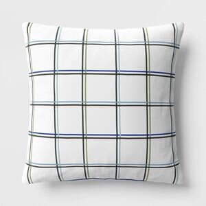 Room Essentials Outdoor Throw Pillows 17x17 White Grid Plaid Set of 2 NEW